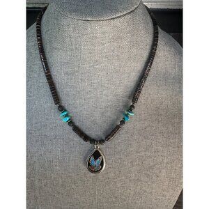 Vintage Handmade Beaded Necklace With Teardrop Eagle Pendant